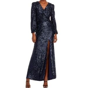 Aqua Formal - Navy Sequin Twist-Front Gown